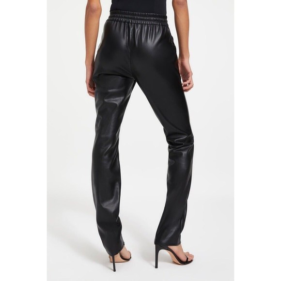 Good American Good 90's Black High Waisted Faux Leather Trousers Size Large NWTs - Picture 3 of 16